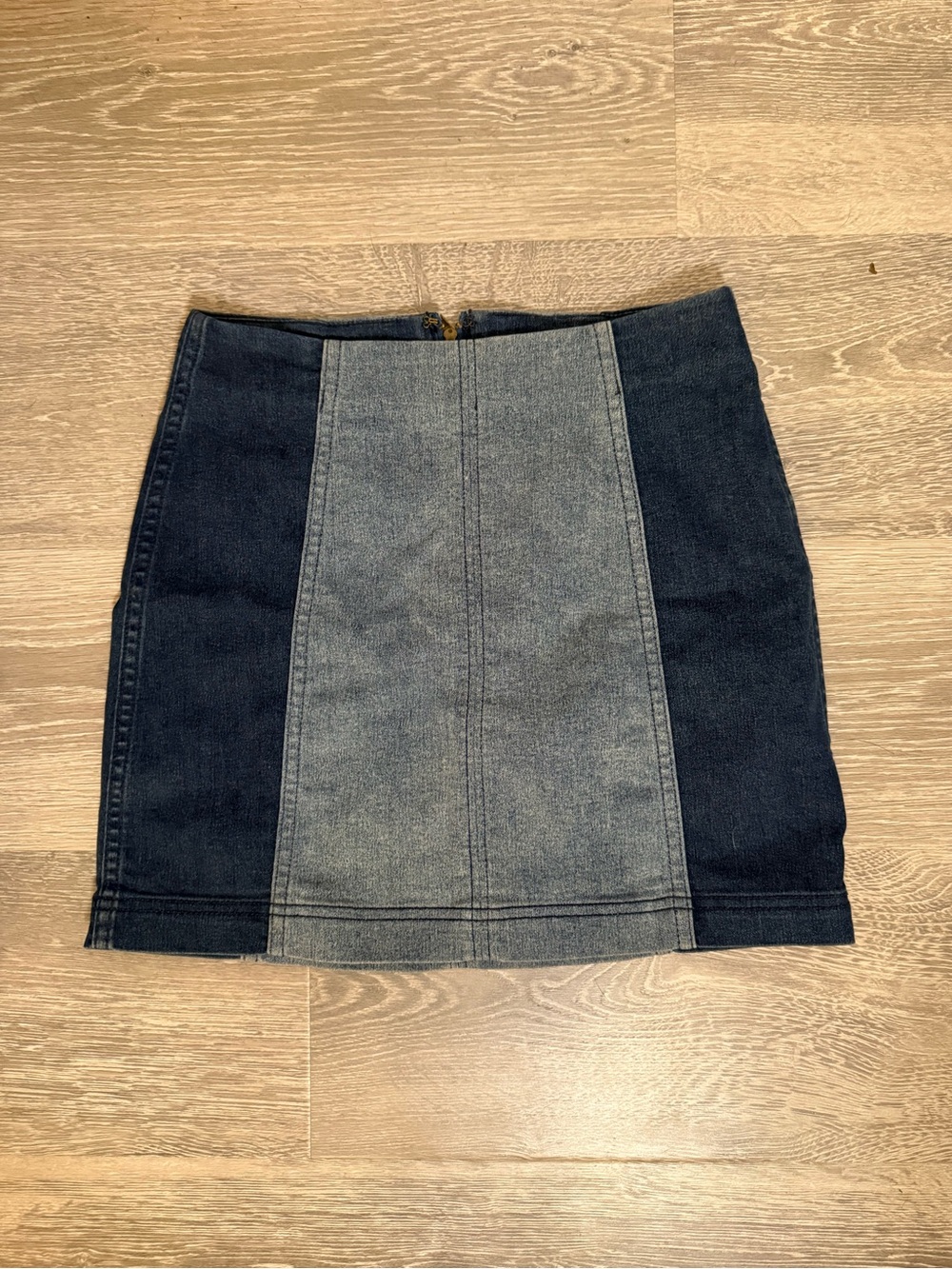 Free People Two-Tone Denim Mini Skirt in Dark and Light Blue